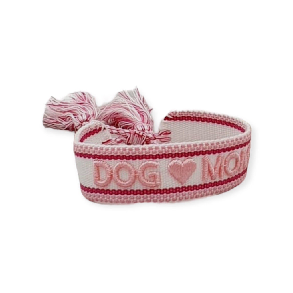 Statement Armband DOG MOM Weiß-Rosa - LOVIN'DOG