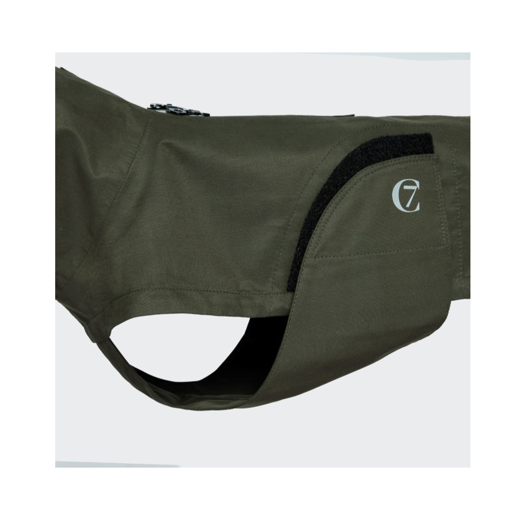 Klettverschluss & Bauchschutz Cloud7 Hunderegenmantel Dublin DACKEL Dark Olive
