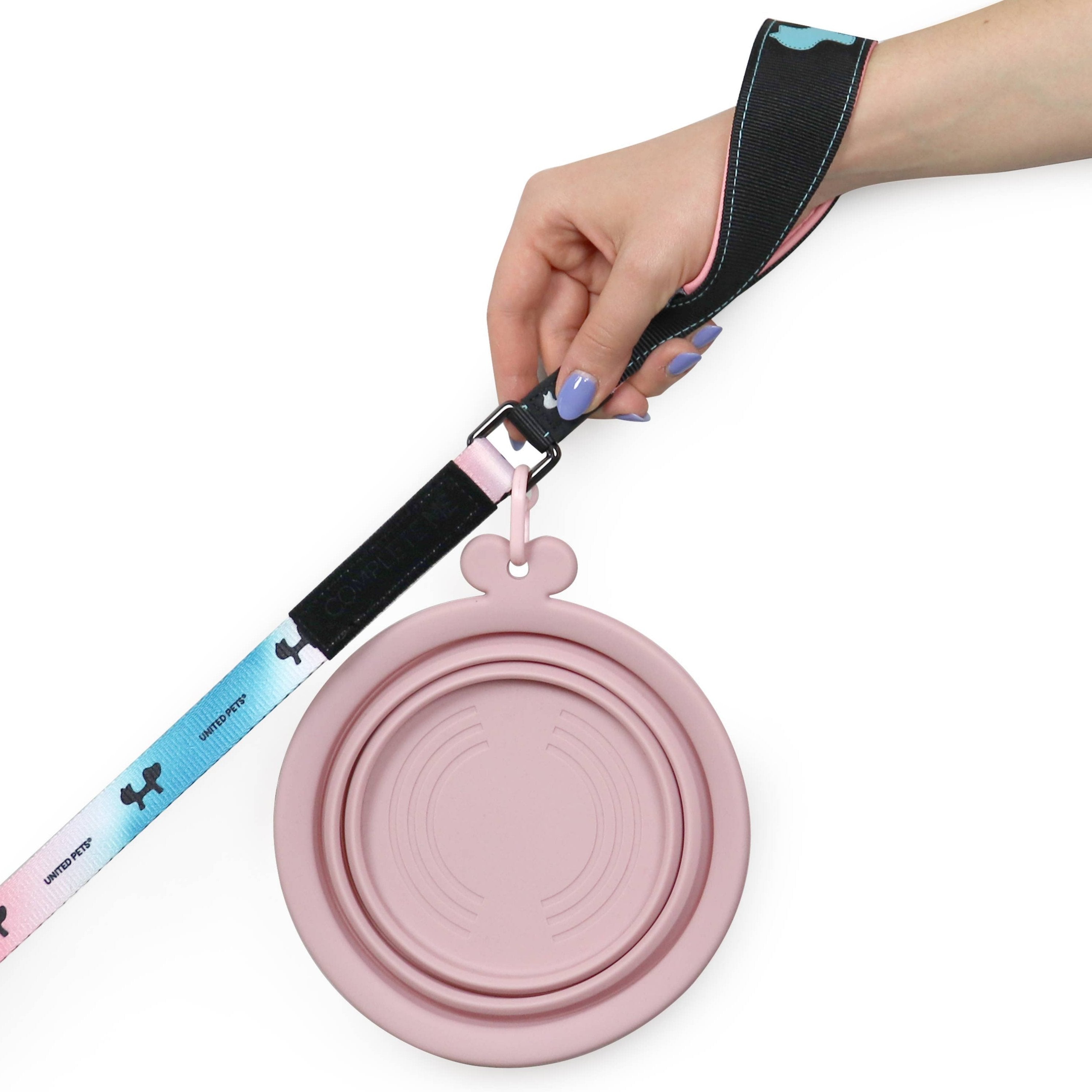 faltbare Reisenapf aus Silikon 750 ml Rosa O Bowl an der Leine - United Pets