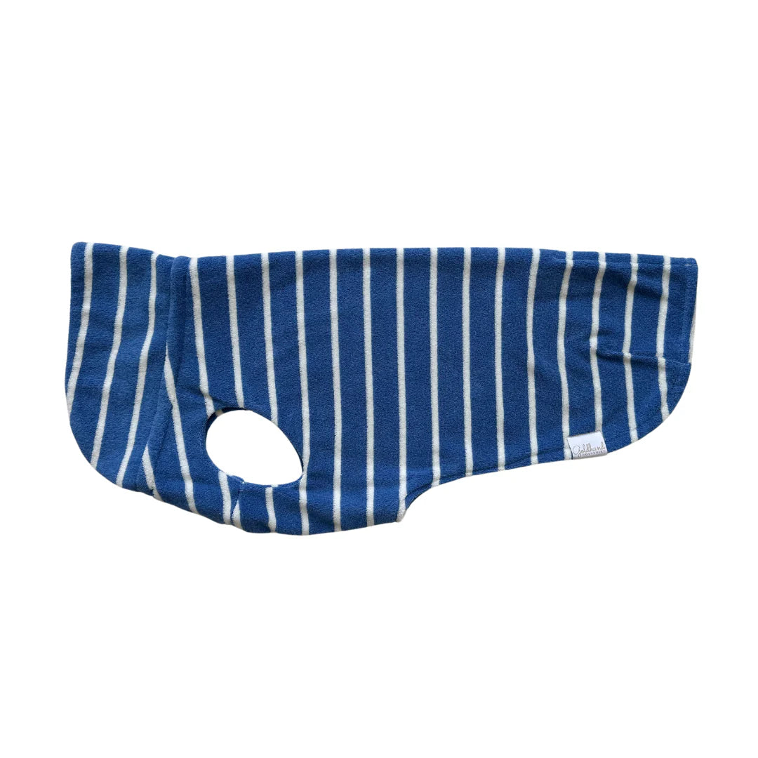 Hundebademantel CosyShirt Küstenblau gestreift - Goldhund