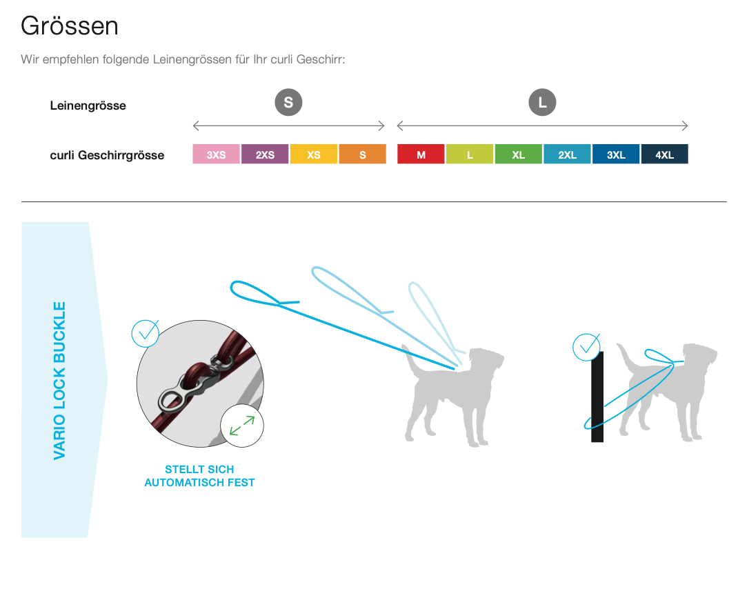 Größentabelle Hundeleine Vario Comfort Leash verstellbar - Curli