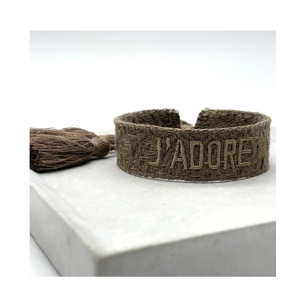 Moodbild Statement Armband J'Adore Brown Jacquard - LOVIN'DOG