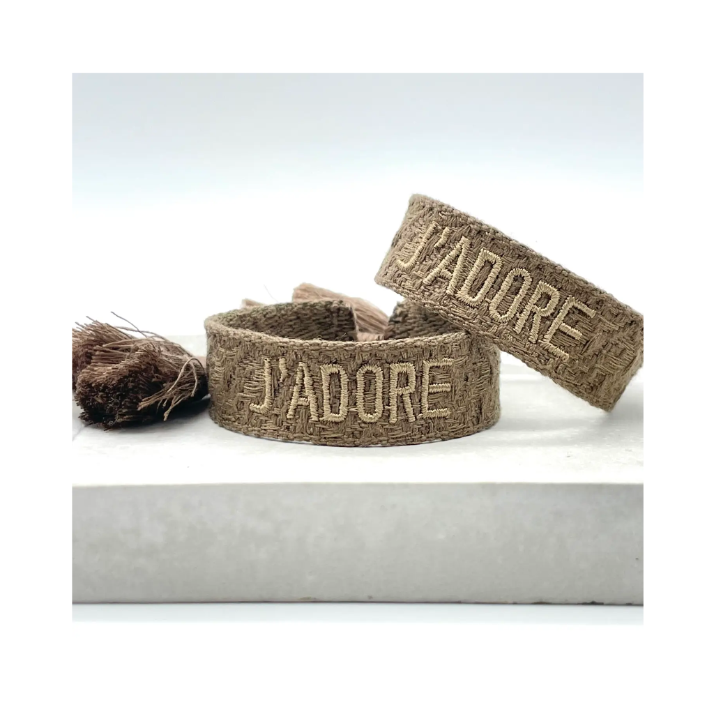 Moodbild Statement Armband J'Adore Brown Jacquard 2 - LOVIN'DOG
