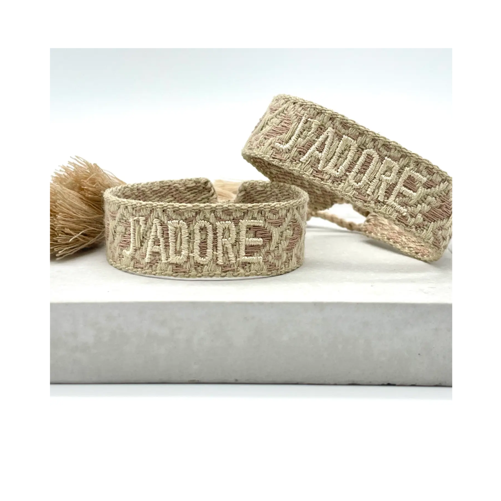 Moodbild Statement Armband J'Adore Sand Taupe Jacquard 2 - LOVIN'DOG