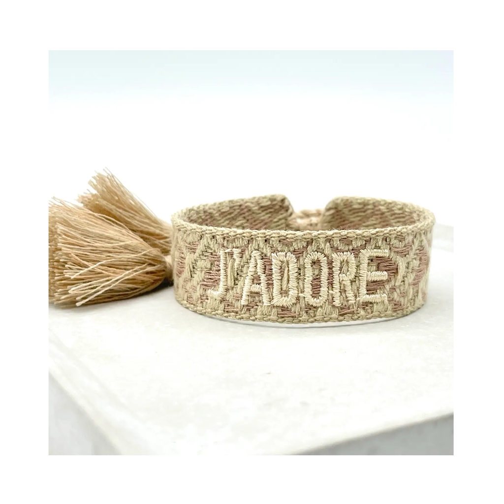 Moodbild Statement Armband J'Adore Sand Taupe Jacquard - LOVIN'DOG