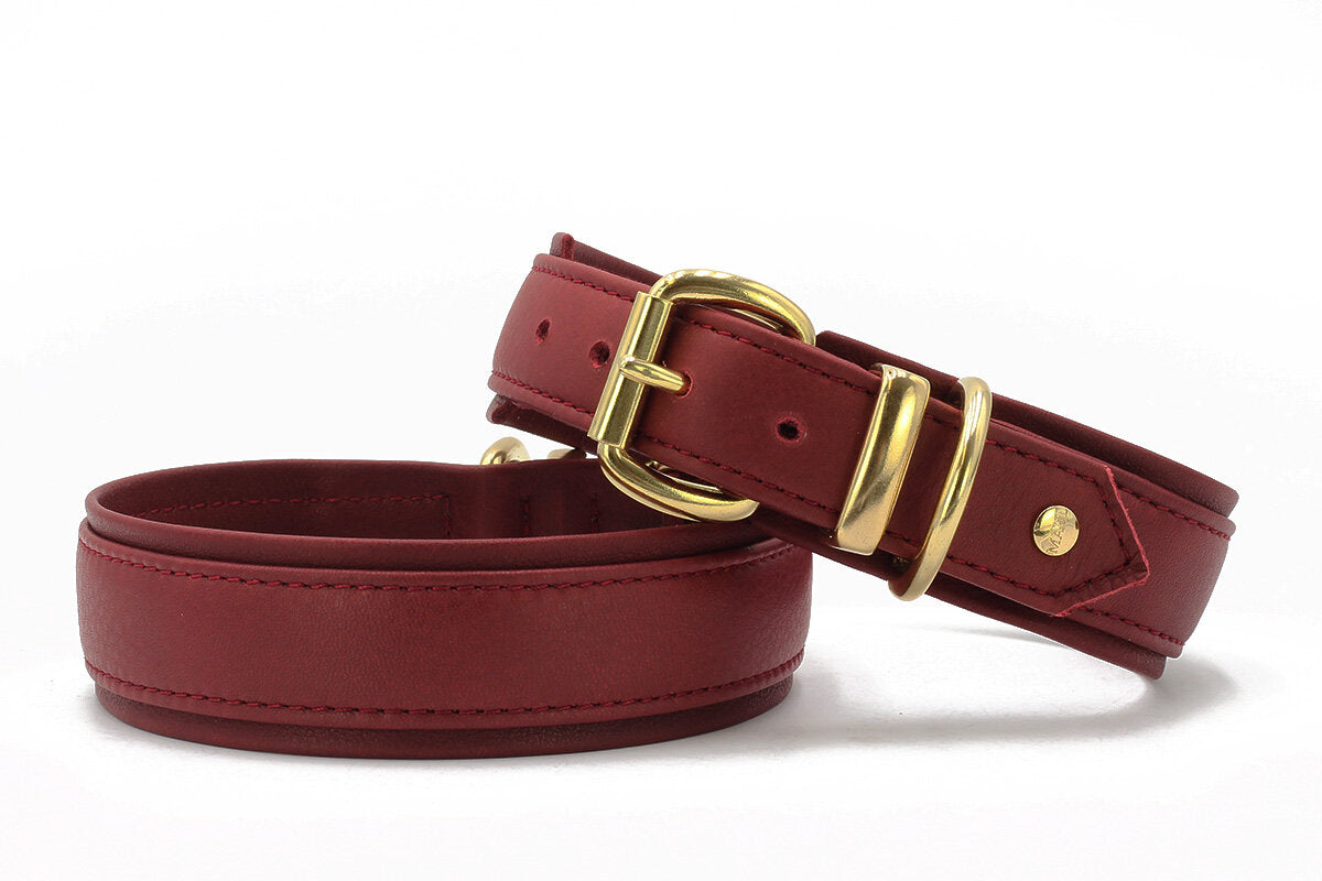 Halsband Klassik Soft Leder Burgundy Gold