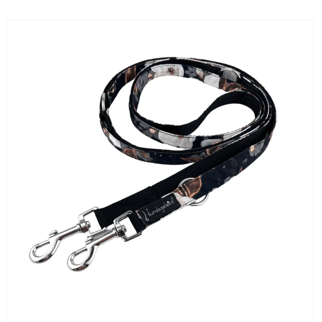 (Hundsgeleint Hundeleine 3-fach verstellbar White Flowers x Schwarz