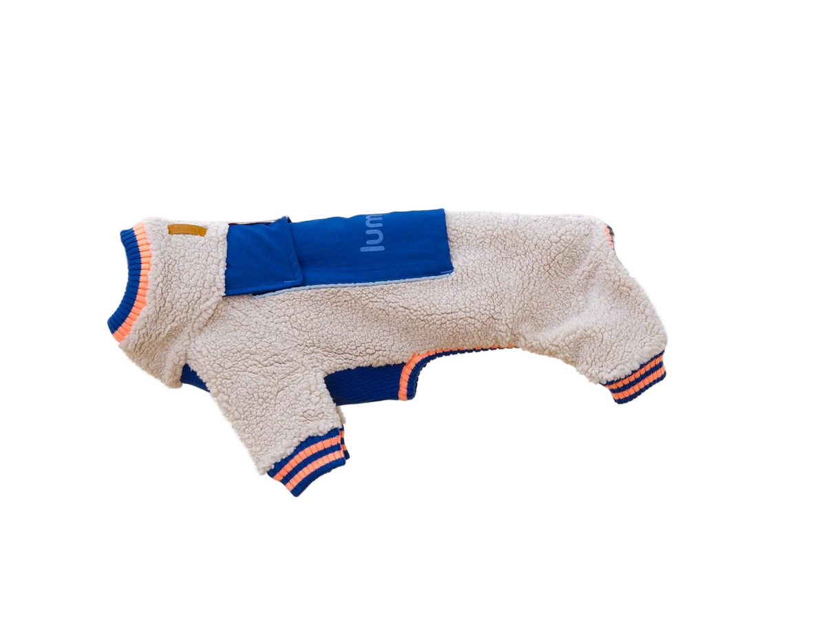 lumiies® Sport Racer Hundeoverall aus Teddy-Sherpa-Fleece Royal Alpine