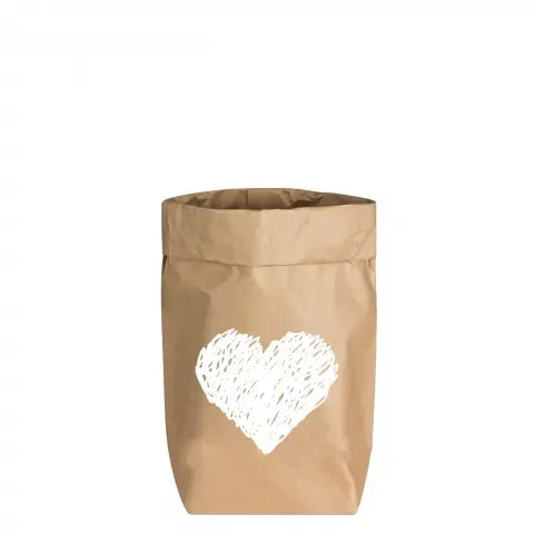 PaperBag small natur gemaltes HERZ weiß - 17;30