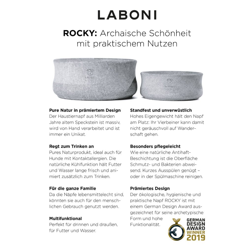 Informationen Napf Rocky selbstkühlend Speckstein Grau - Laboni