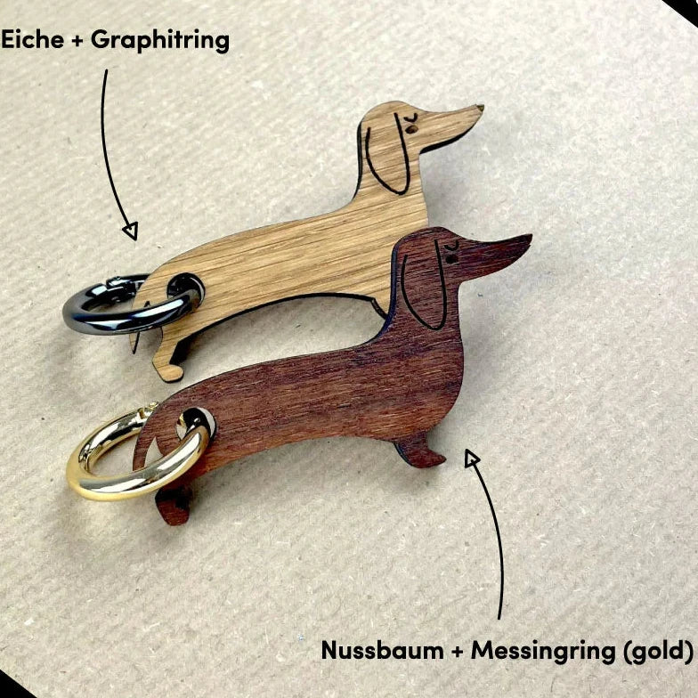 Schlüsselanhänger Dackel aus Holz Nussbaum