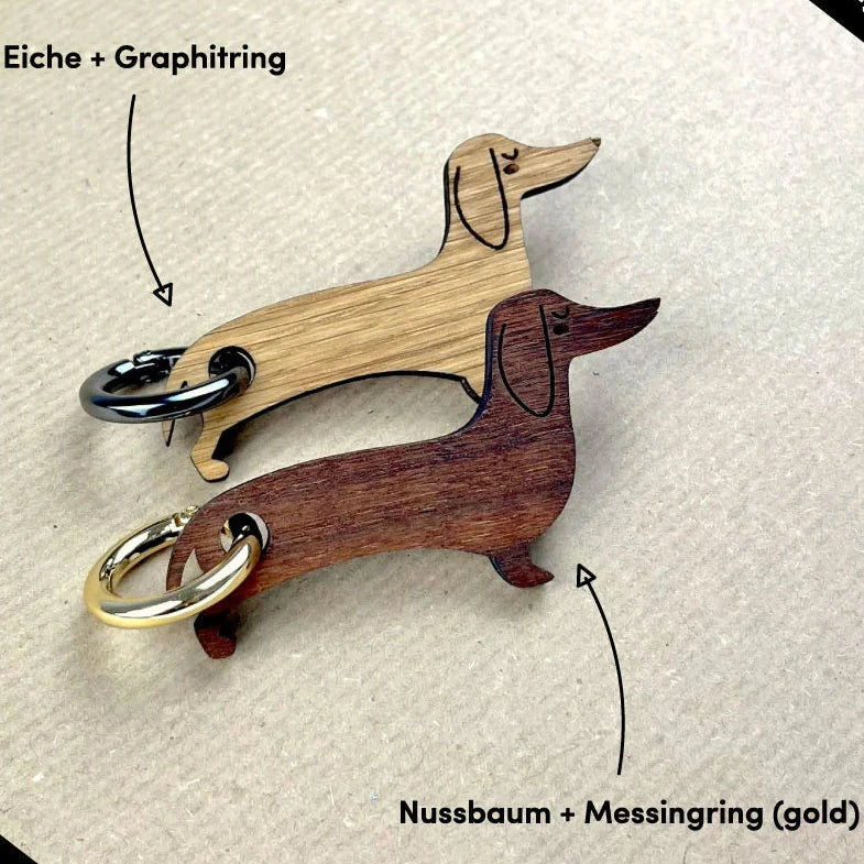 Schlüsselanhänger Dackel aus Holz Eiche Natur