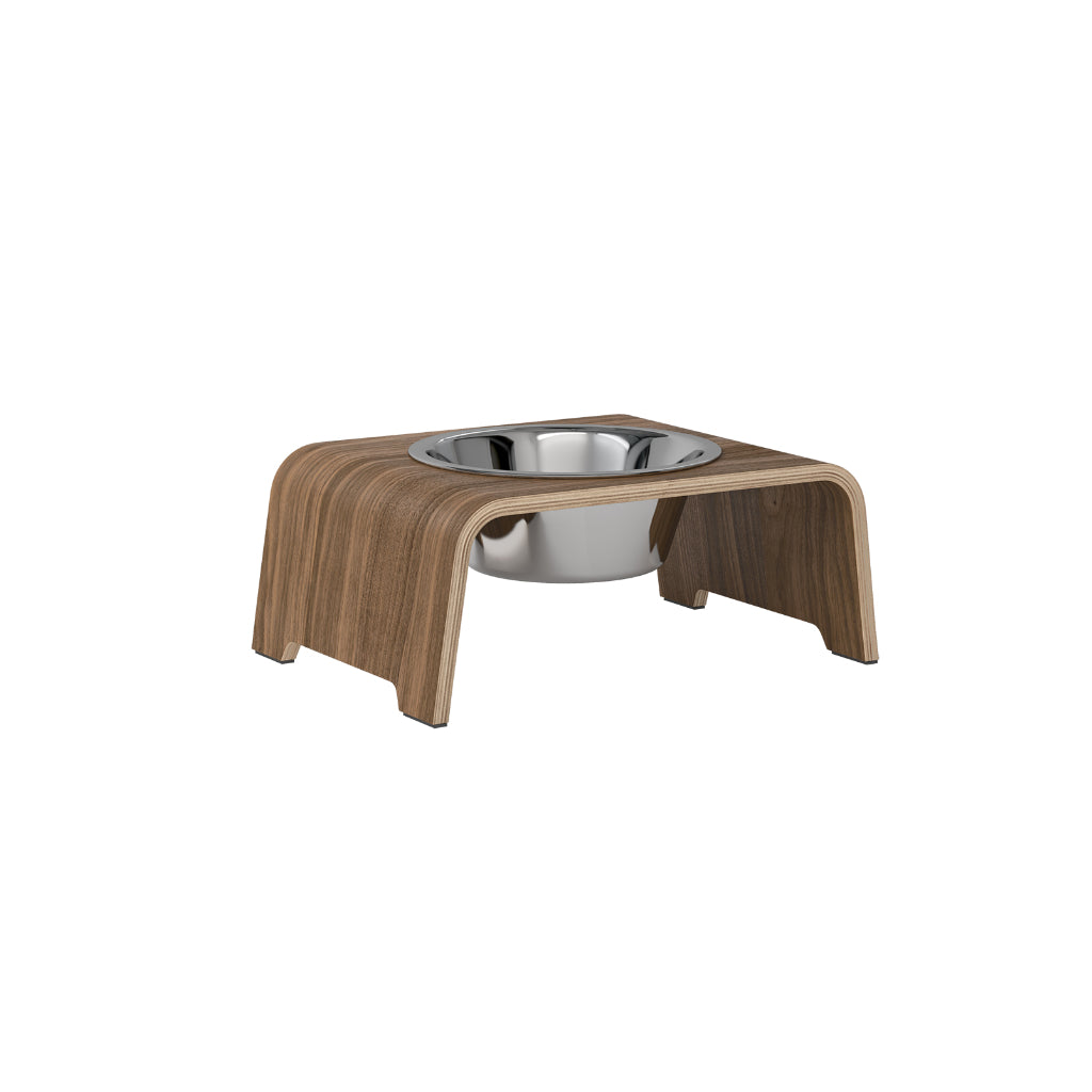 dogBar® Single M-small Nussbaum mit Edelstahl Napf