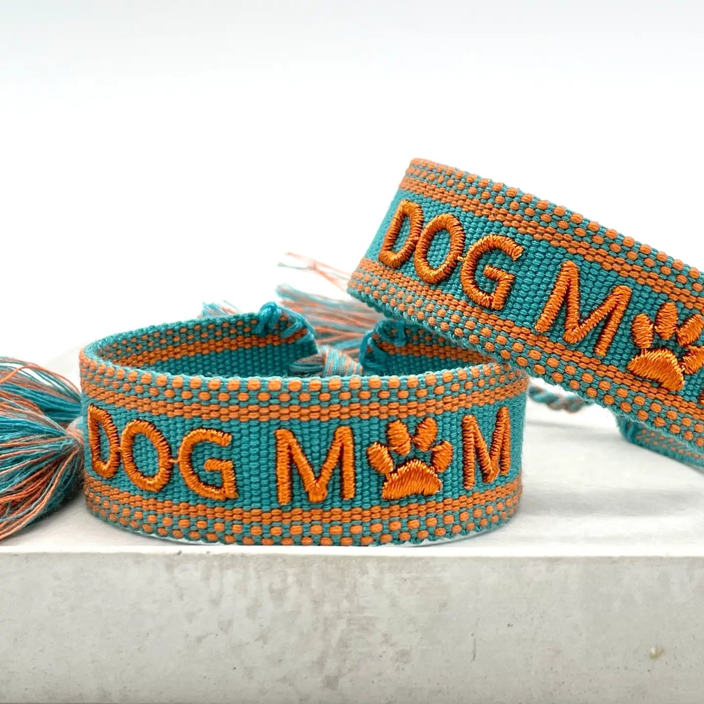 Dekobild Statement Armband DOG MOM Türkis mit Orange - LOVIN'DOG