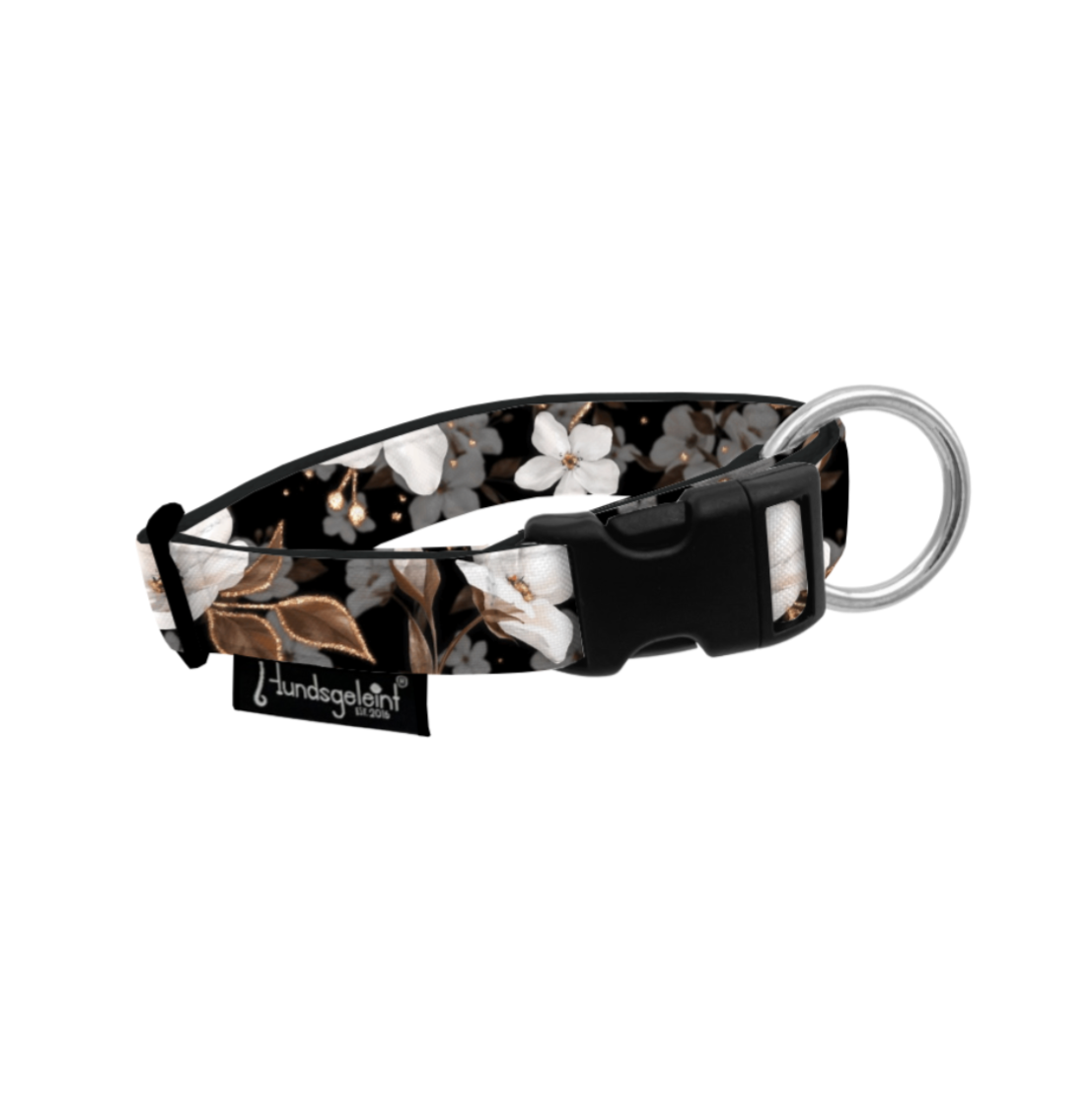Hundsgeleint Halsband White Flowers x Schwarz