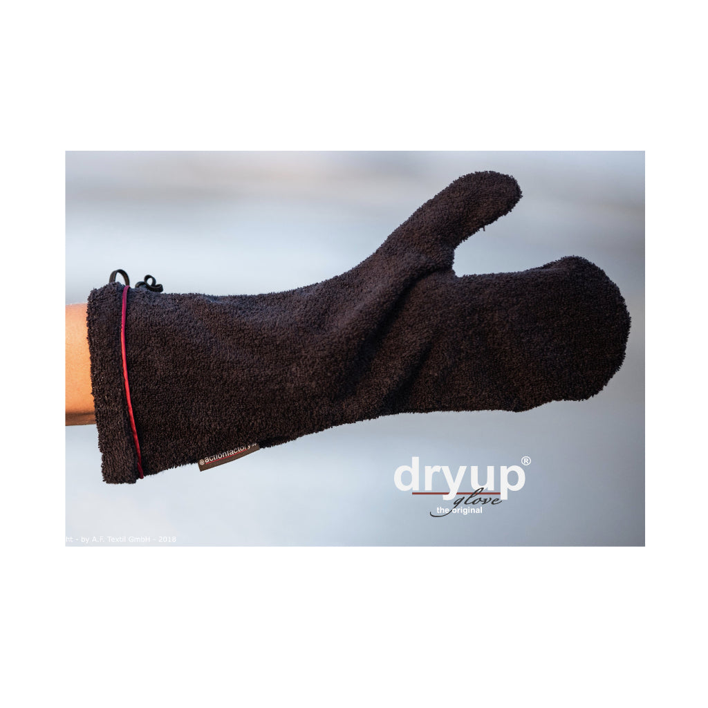 DRYUP Frotteehandschuh black Tragebild - actionfactory