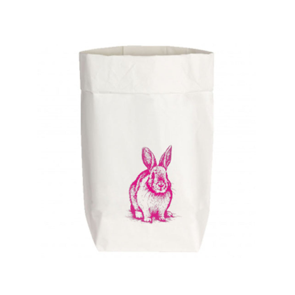 PaperBag small weiß HASE sitzend neon pink - 17;30
