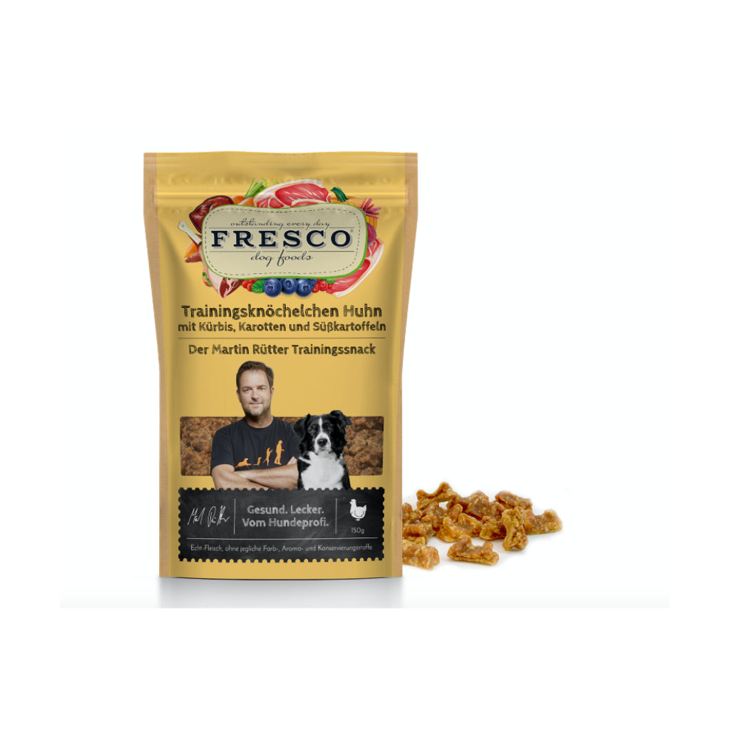 Martin Rütter Trainingsknöchelchen Huhn mit Süßkartoffeln, Karotten und Kürbis 150g Tüte - FRESCO
