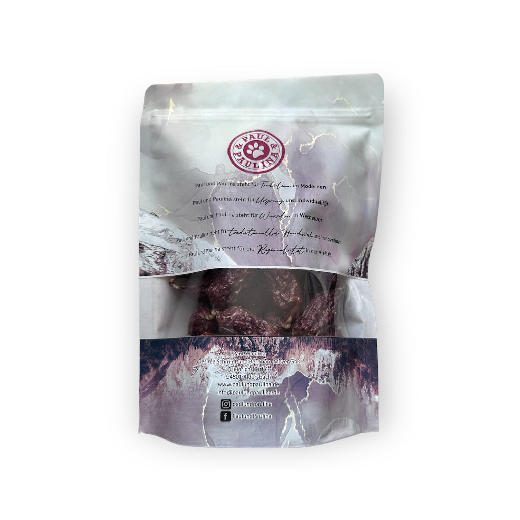 Rückseite Hunde-Pralinen Kaninchen mit Minze & Sanddorn - Paul & Paulina