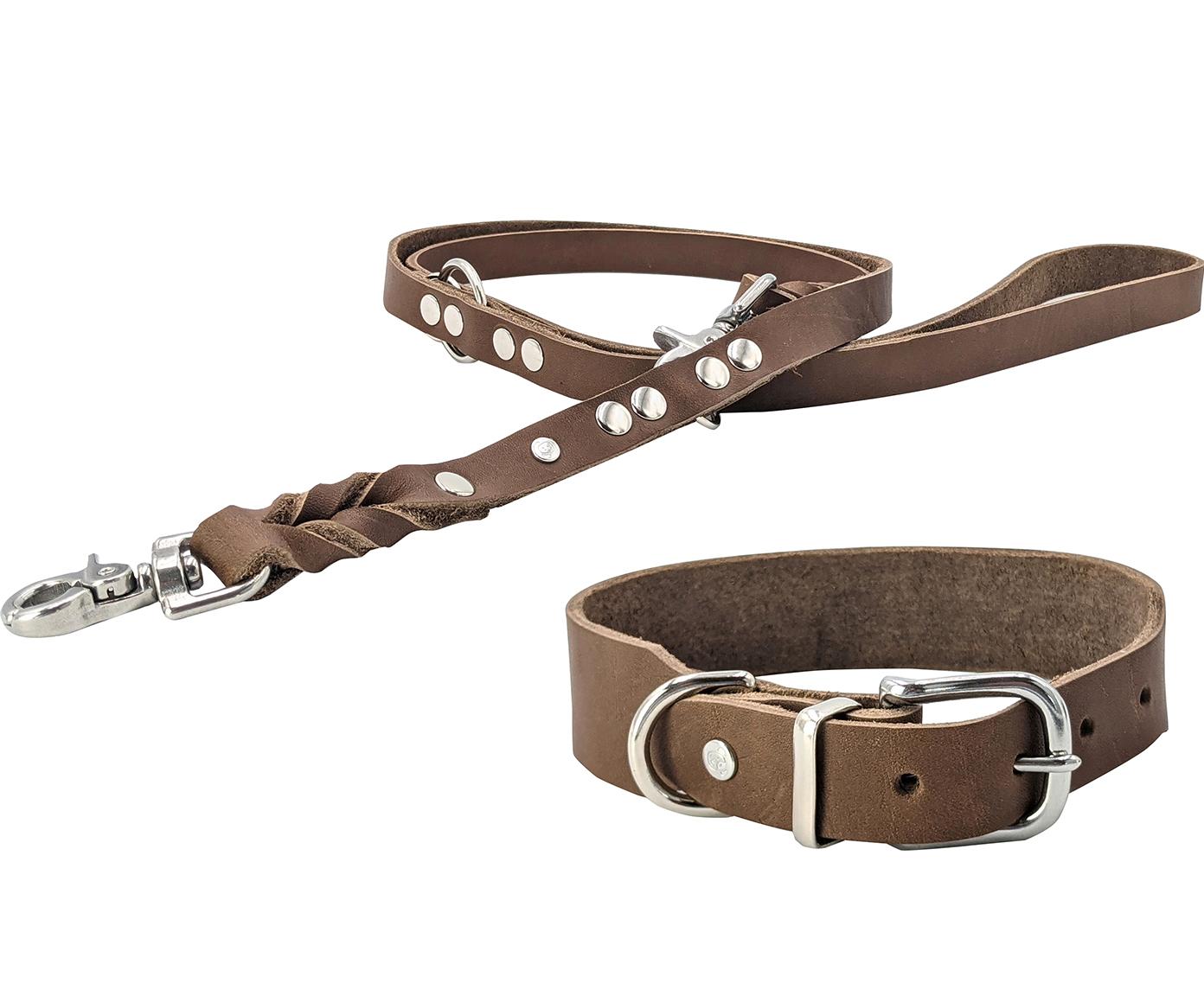 Fettleder Set Halsband & Leine GIRO braun - Laboni