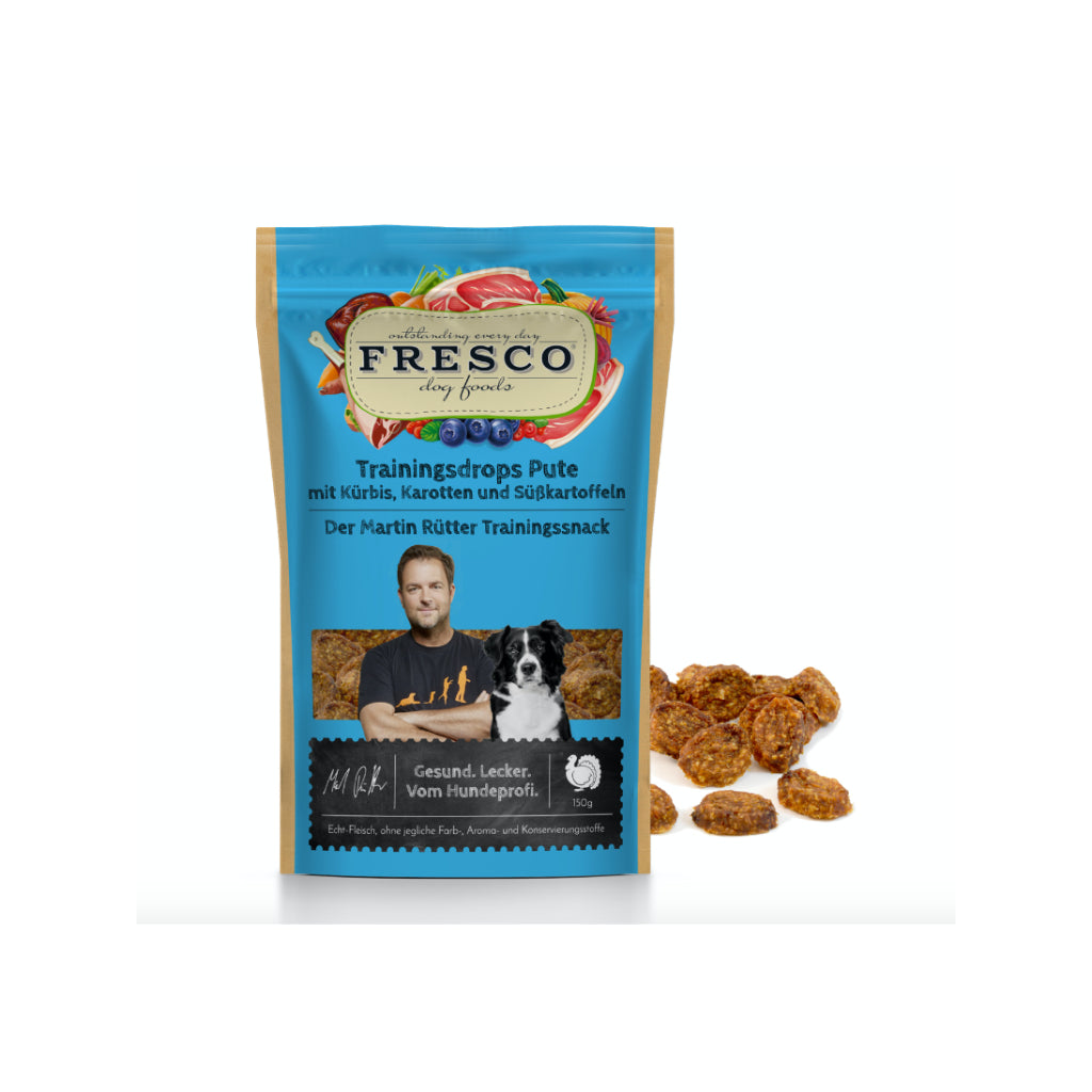 Martin Rütter Trainingsdrops Pute mit Kürbis, Karotten und Süßkartoffeln 150g Tüte - FRESCO