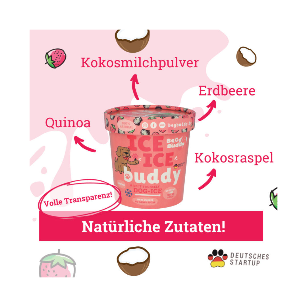 Zutaten Hundeeis mit Erdbeere, Kokos und Quinoa - BeG Buddy