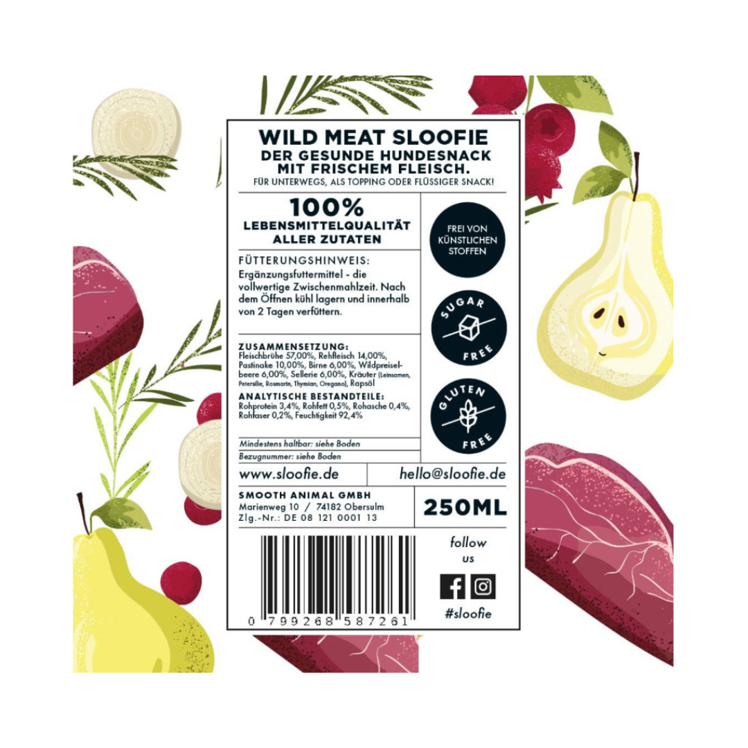 Sloofie Hundesmoothie - WILD MEAT Naturliebe Zutaten