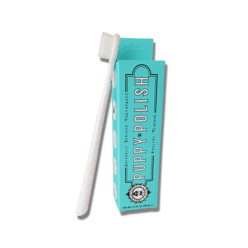 Verpackung Puppy Polisher ultraweiche ECO Zahnbürste - Wag & Bright Supply Co.