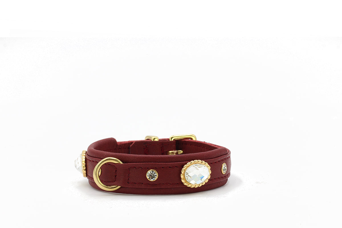 Halsband aus Leder Diamond Burgundy
