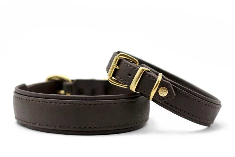 Halsband Klassik Soft Leder Dunkelbraun Gold