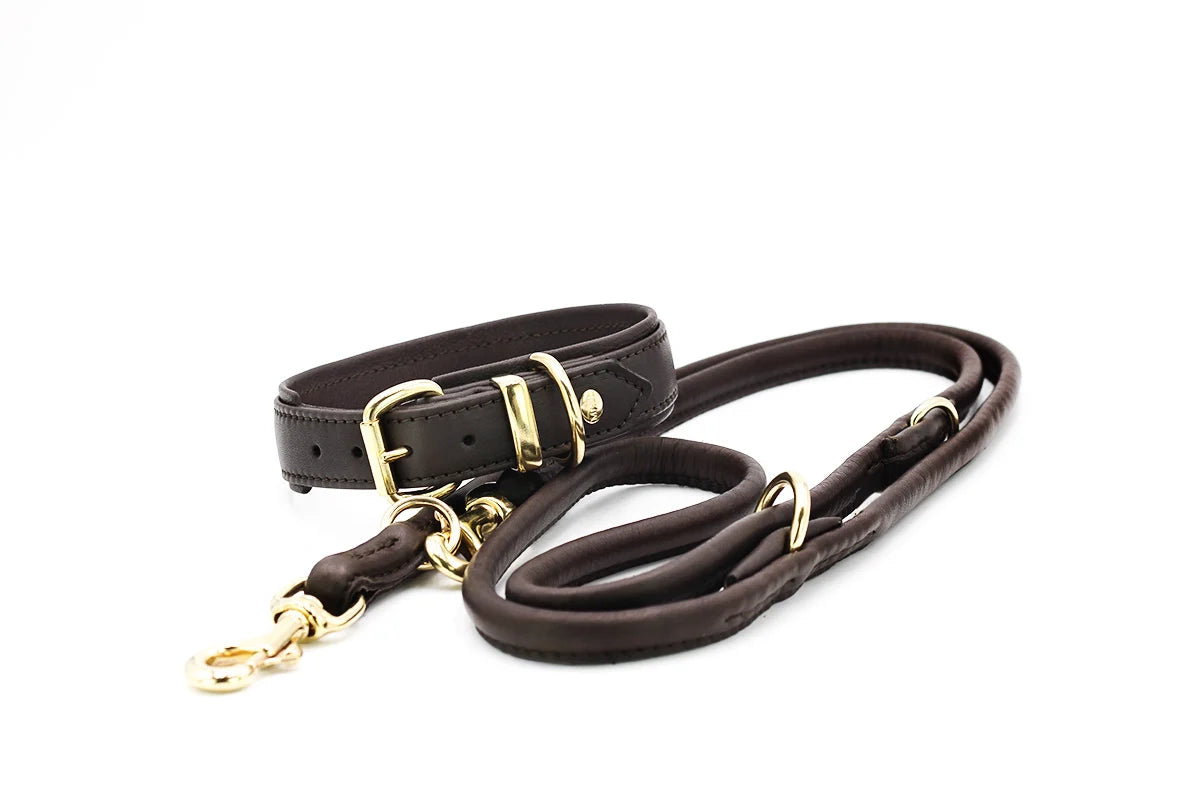 Halsband Klassik Soft Leder Dunkelbraun Gold