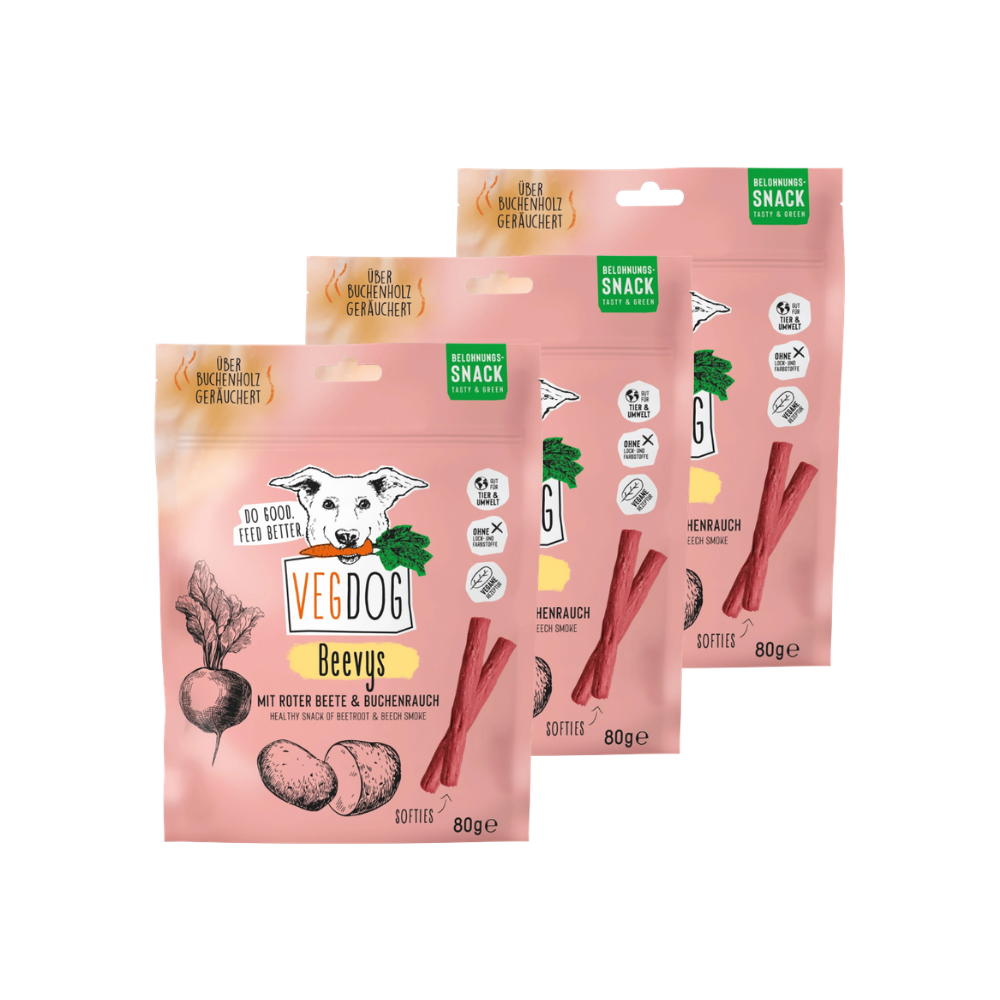 3er Pack VEGDOG BEEVYS mit Rote Beete & Buchenrauch