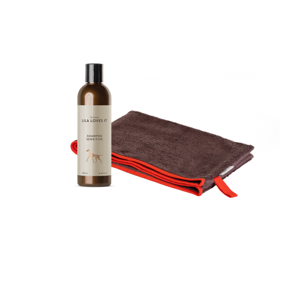 Badeset für Hunde Hundehandtuch Chocolate & Tangerine & Hundeshampoo Sensitive - LILA LOVES IT