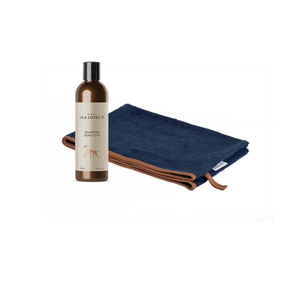 Badeset für Hunde Hundehandtuch Midnight Blue & Hazel & Hundeshampoo Sensitive - LILA LOVES IT
