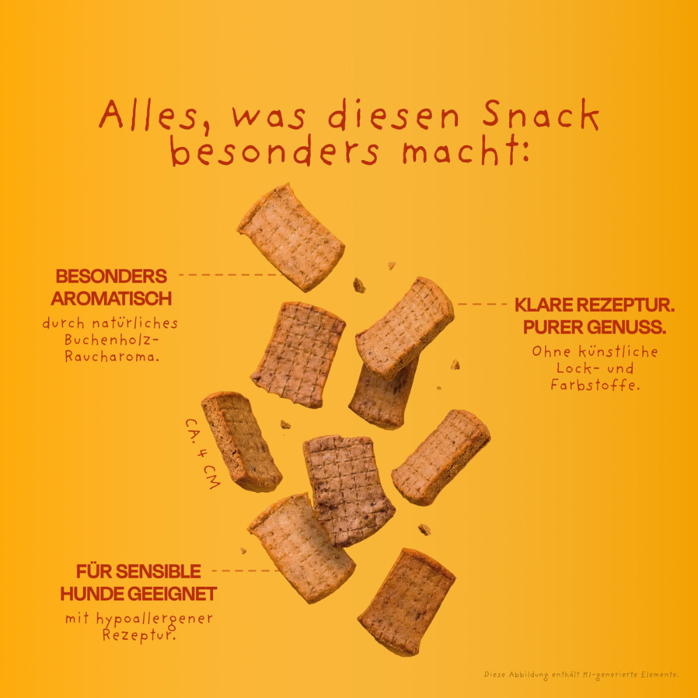 Beispielinhalt & Eigenschaften VEGDOG JERKEYS mit Karotte & Buchenrauch