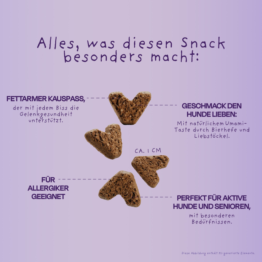 Beispielinhalt & Eigenschaften VEGDOG MOBILITIES MINIS mit Liebstöckel & Glucosamin