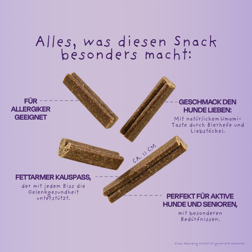 Beispielinhalt & Eigenschaften VEGDOG MOBILITIES mit Liebstöckel & Glucosamin