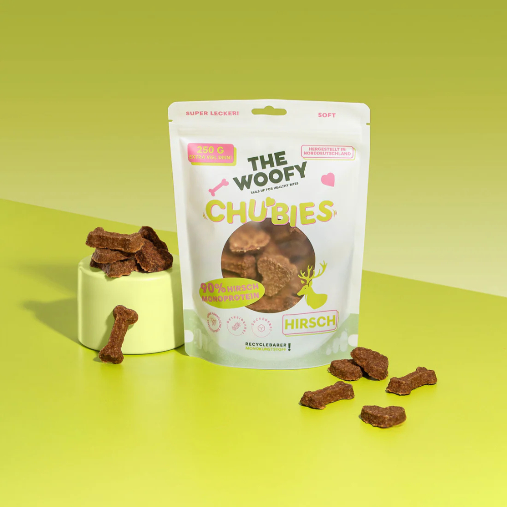 Beispielinhalt Hundesnack Monoprotein Chubies Hirsch - THE WOOFY