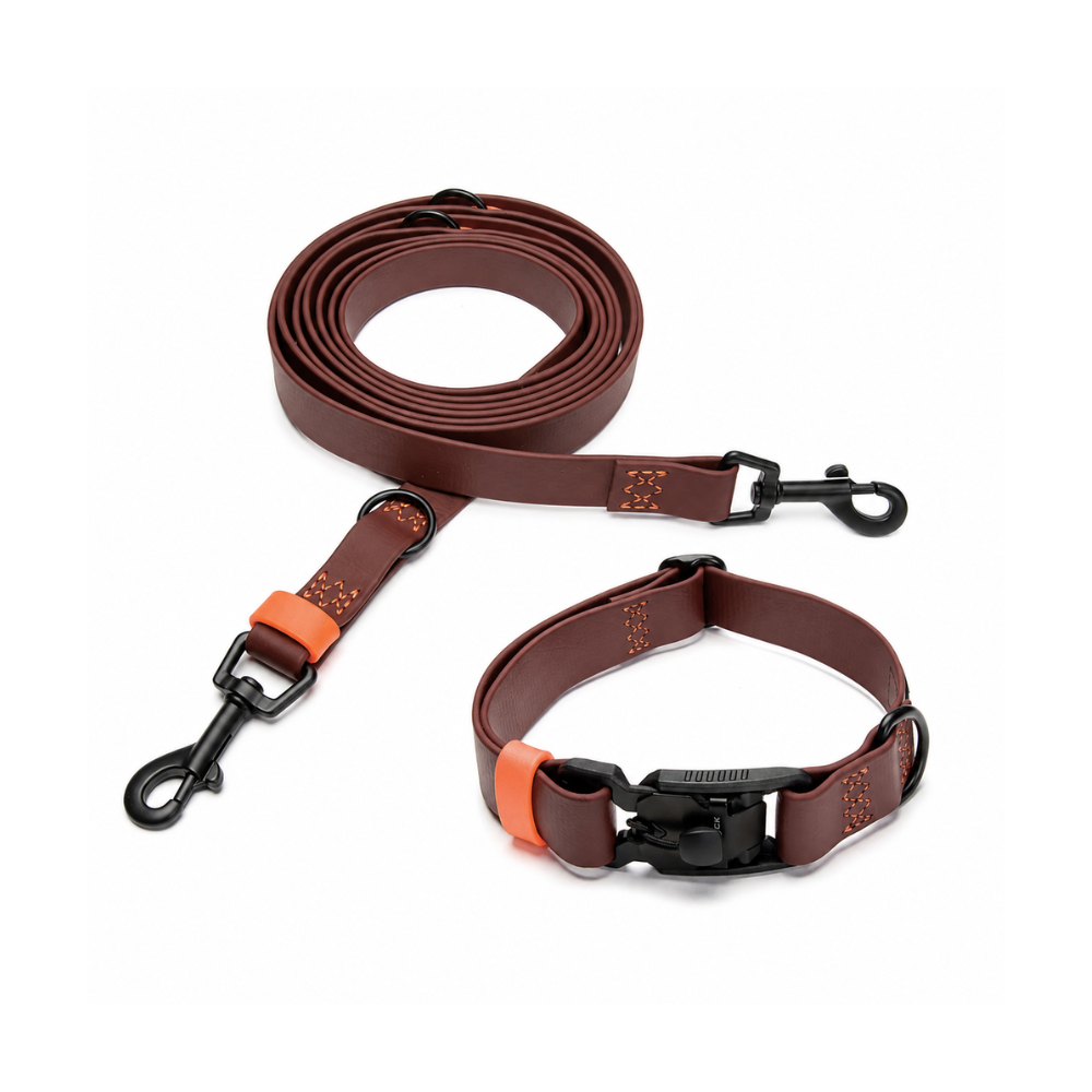 CLOUD7 Set Hundehalsband & Hundeleine BioThane Ipanema Dark Aubergine-Orange