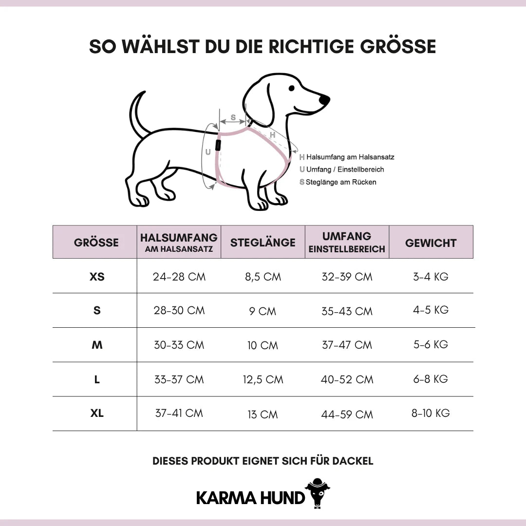 KARMA HUND Hundegeschirr Softshell für Dackel Schwarz