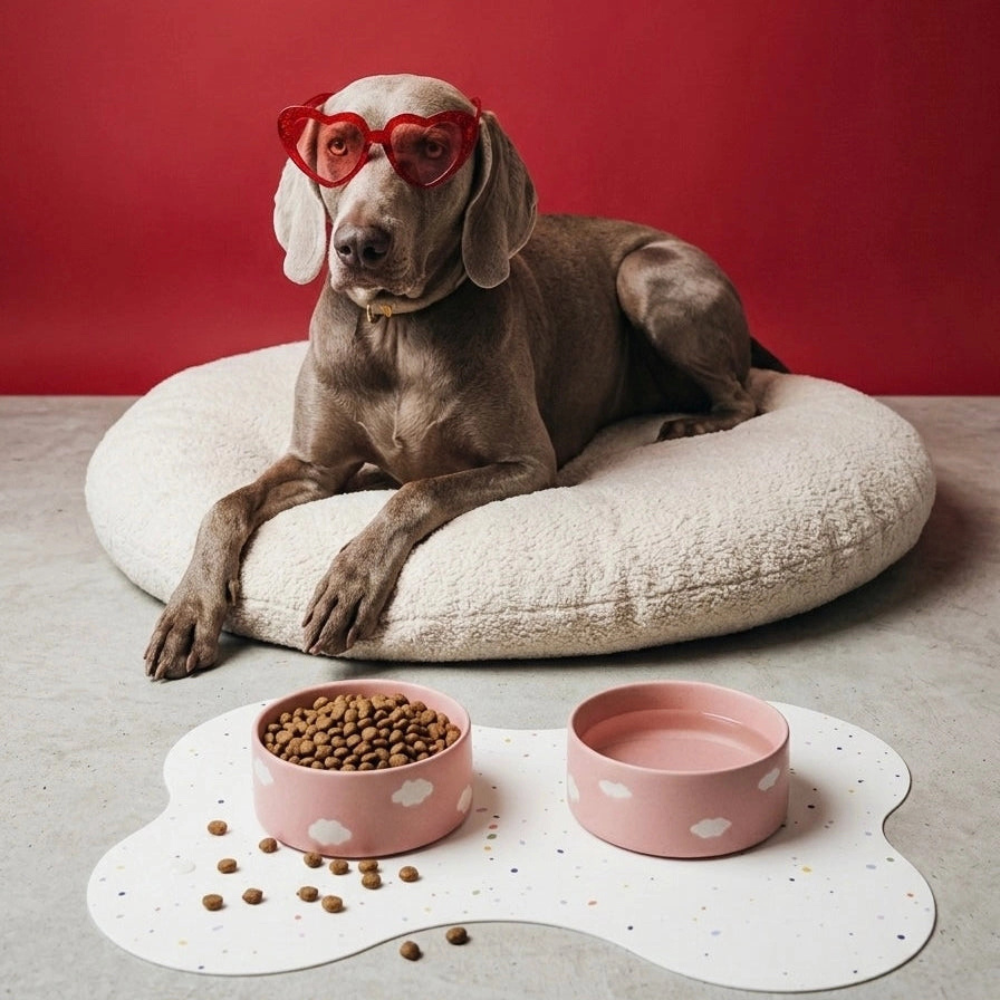 Dekobild mit Hund New Party Bone-Futtermatte Weiß - egg back home