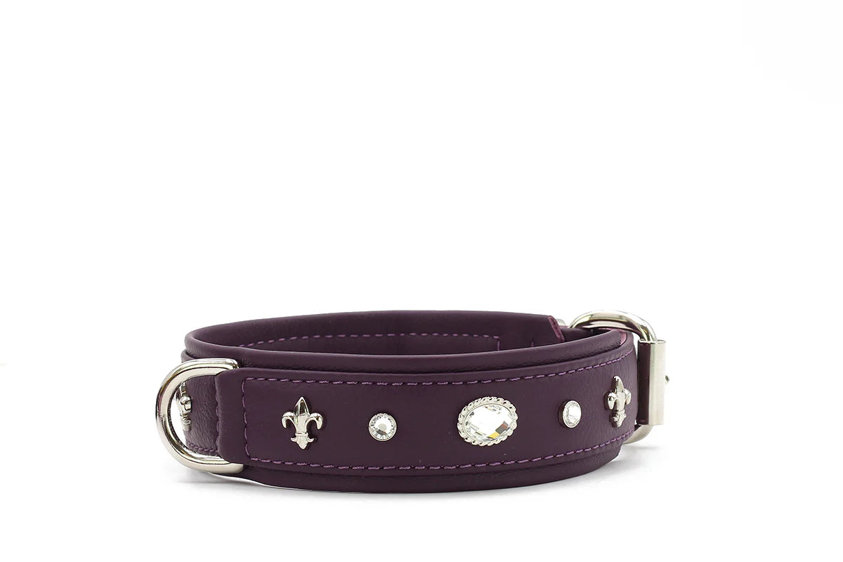 Halsband aus Leder Diamond Aubergine