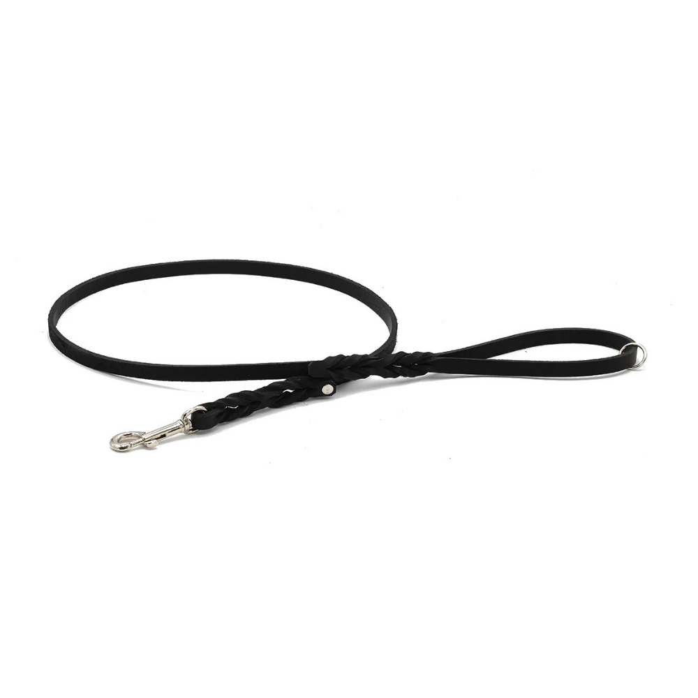 Fettleder Hundeleine Klassik Schwarz Silber 1,20 m 12 mm - MAUL Ledermanufaktur