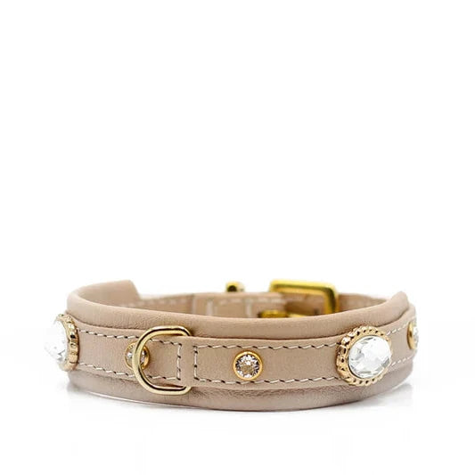 Halsband aus Leder Diamond Elfenbein