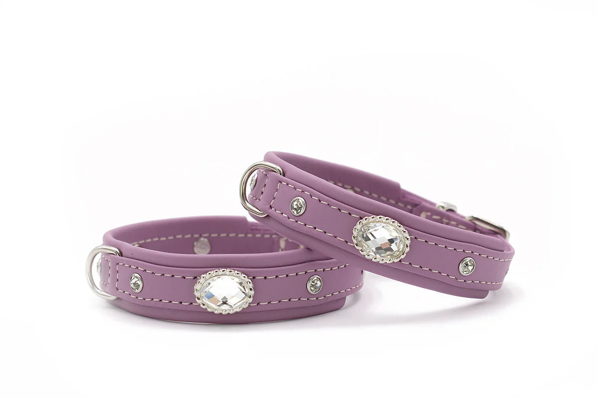 Halsband aus Leder Diamond Lavendel
