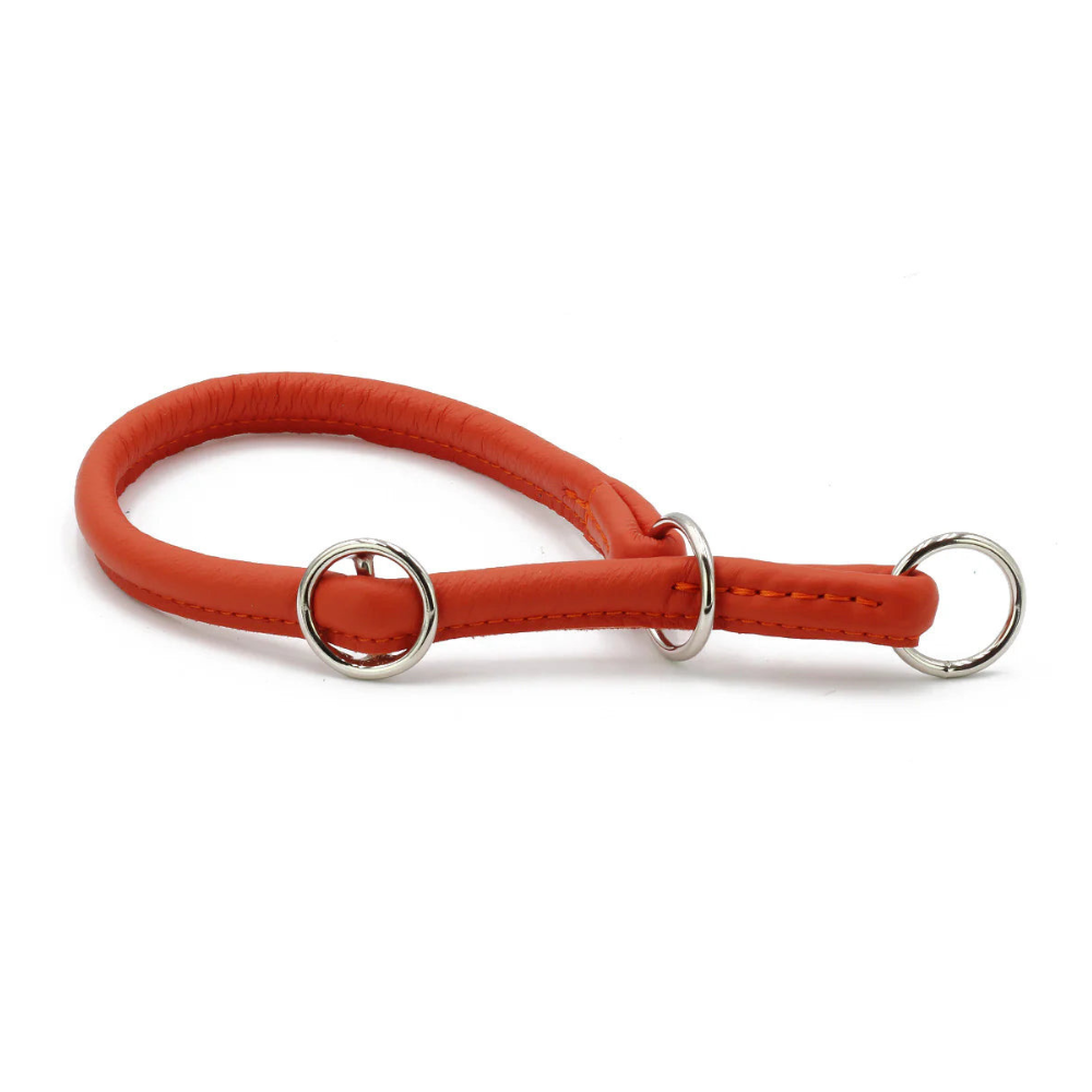 Halsband rundgenäht HOLI Karotte Orange Silber - MAUL Ledermanufaktur