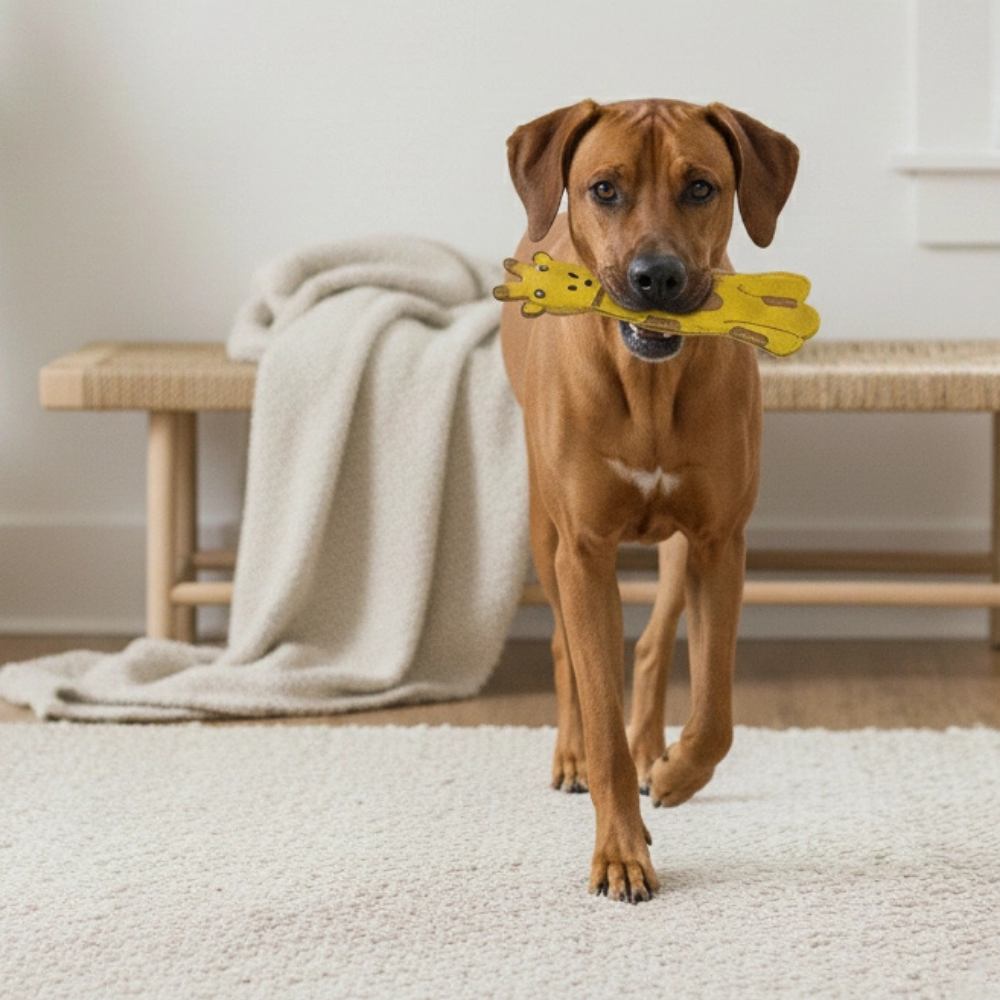 Hund mit Hundespielzeug aus Wildleder "Giraffe" - BUDDY.