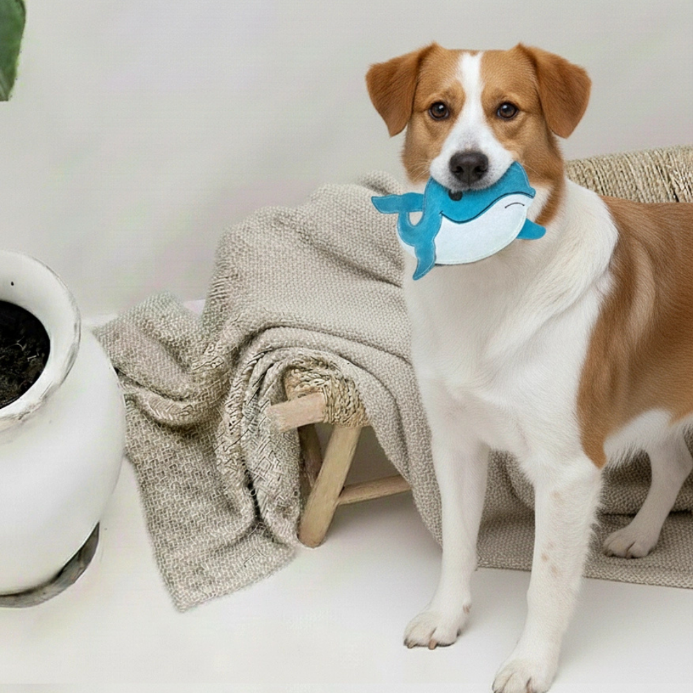 Hund mit Hundespielzeug aus Wildleder "Wal" - BUDDY.