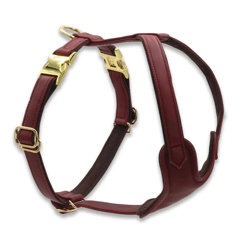 Hundegeschirr Leder Burgundy Gold