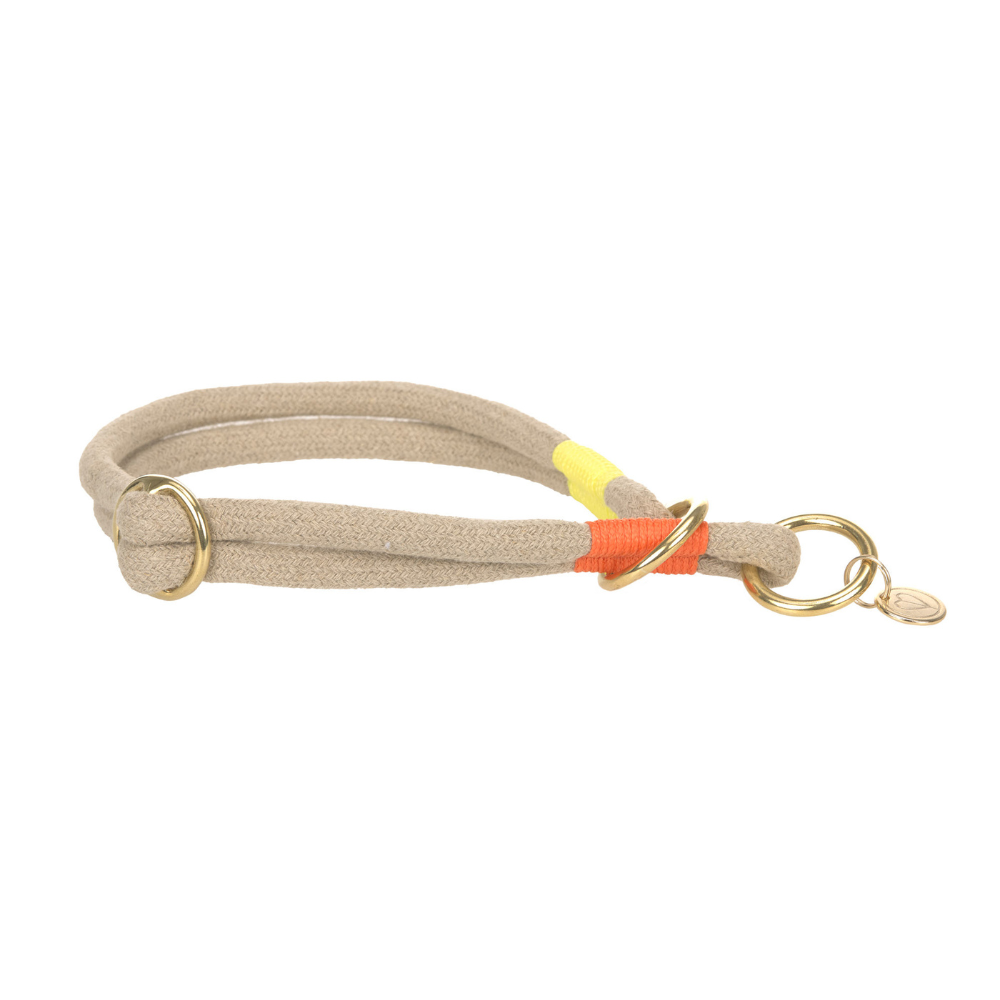 Hundehalsband MILA SLIM Natur Neon Orange liegend - PALOPA